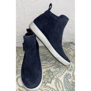 ECCO Sz 37 Soft 7 Zip Boot Women's US 6-6.5 Nubuck Leather Navy Blue Ankle